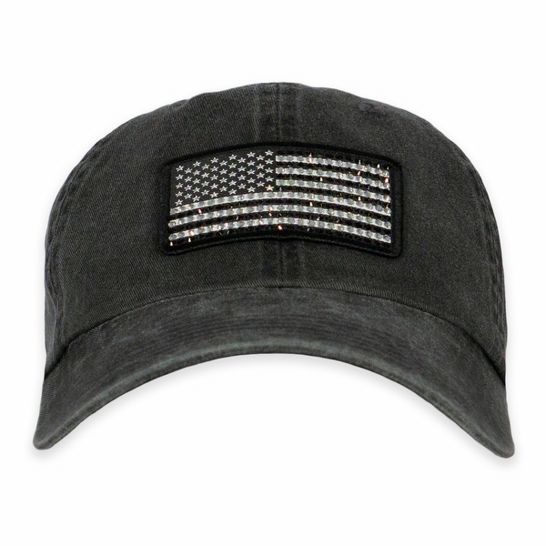 Women's Rhinestone Flag Washed Cap