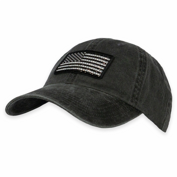 Women's Rhinestone Flag Washed Cap